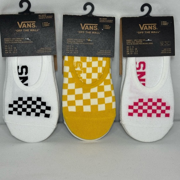 Vans women’s No Show Socks - White, Yellow, Pink Checkered - Picture 1 of 6